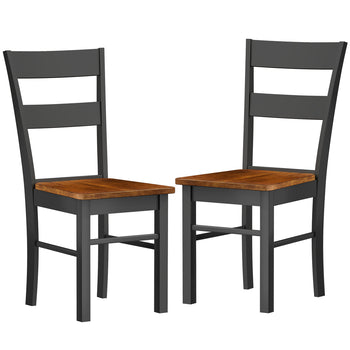 Farmhouse Dining Table Chairs, Set of 2 Rubber Wood Kitchen Table Chairs with Open Back for Living Room, Black
