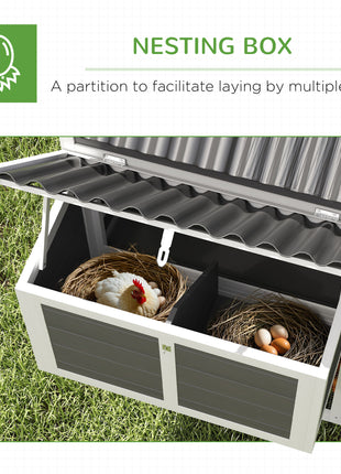Wooden Chicken Coop with Run, 2 Nesting Boxes, 2 Roosting Bars, Ramp & Tray, Poultry Cage for 4-6 Chickens, Gray