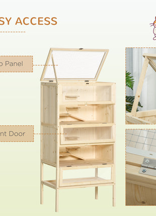 5-Tier Wooden Hamster Cage Mice Habitat Rat Habitat with Openable Top, Front Door and Storage Shelf