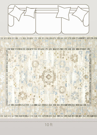 8x10 Area Rug, Indoor Boho Machine Washable Carpet for Living Room, Bedroom, Dining Room, Kitchen, Blue