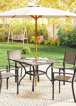 37" Square Outdoor Dining Table for 4, Patio Table with Umbrella Hole, Shelf, Faux Wood Top for Garden, Backyard, Gray