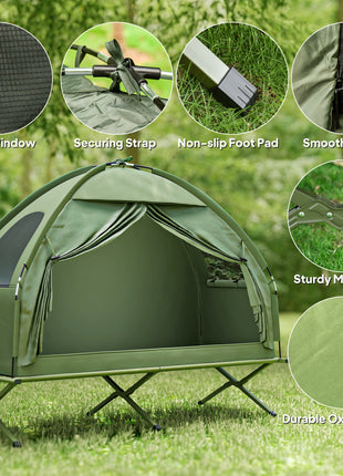 Camping Tent Cot, Single Person Folding Cot Combo, Off-Ground Tent, Covered Outdoor Bed with Carry Bag for Hiking, Camping