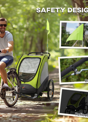 Bike Trailer for Kids 3 In1 Foldable Child Jogger Stroller Baby Stroller Transport Carrier with Shock Absorber System Rubber Tires Adjustable Handlebar Kid Bicycle Trailer Green and Gray
