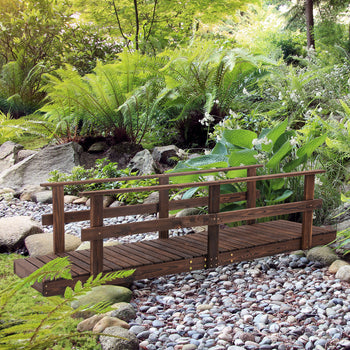 7' Garden Bridge with Pine Wood and Stained Finish for Backyard Ponds Creeks Streams Wood