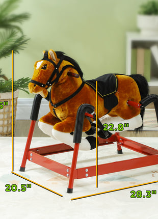 Spring Rocking Horse, Kids Ride on Horse, Plush Horse Ride-on w/ Sounds & Foot Stirrups for Kids 3-8 Years, Brown