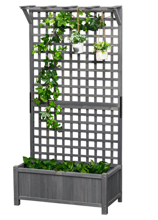 Wood Planter with Trellis for Vine Climbing, Raised Garden Bed, Privacy Screen for Backyard, Patio, Dark Gray