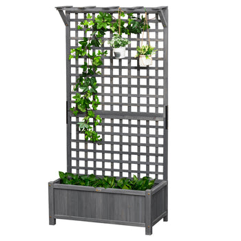 Wood Planter with Trellis for Vine Climbing, Raised Garden Bed, Privacy Screen for Backyard, Patio, Dark Gray