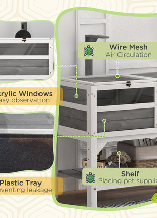 Tortoise Habitat with Shelf Storage Tortoise Gift Accessory with Weather Protection for Indoor, Light Gray