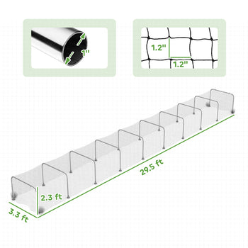 Extra Long Chicken Run, 354" x 39" Galvanized Steel Chicken Tunnel with Nylon Netting for 10-15 Chickens or Ducks