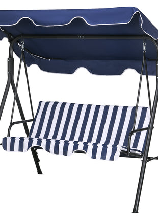 3-Seat Outdoor Patio Swing Chair with Cushion, Steel Frame Stand, Adjustable Tilt Canopy for Patio, Garden, Dark Blue
