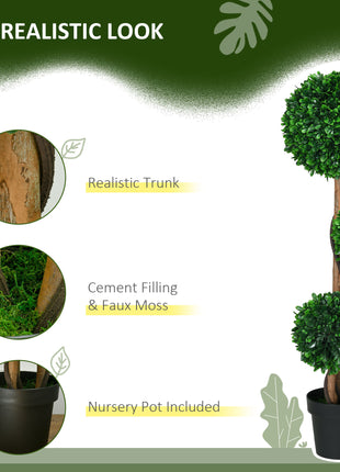 3.5ft Artificial Tree, Triple Ball Boxwood Topiary with Pot and Sandalwood Leaves, for Indoor Outdoor Home