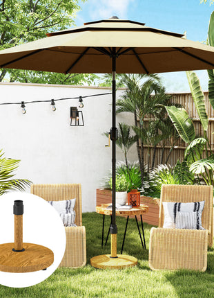 Patio Umbrella Base Holder, Outdoor Umbrella Base with Adjustable Pads, Heavy Duty Patio Umbrella Stand Base for Garden, Poolside, Nature Wood