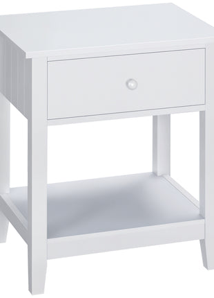 Modern Side Table for Living Room, End Table, 2-tier Side Table with Drawer and Storage Shelf, White