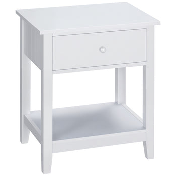 Modern Side Table for Living Room, End Table, 2-tier Side Table with Drawer and Storage Shelf, White