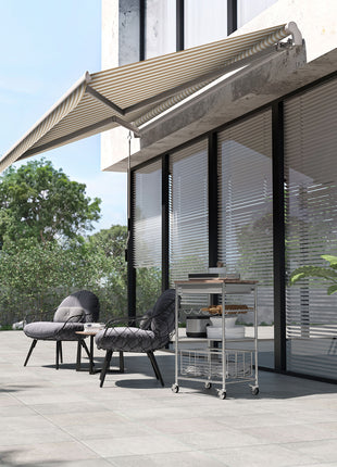 12' x 10' Manual Retractable Awning Outdoor Sunshade Shelter with Adjustable & Versatile Design, Beige and White