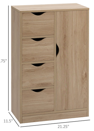 Freestanding Storage Cabinet, Bathroom Floor Cabinet with 4 Drawers and Door, Oak