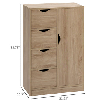 Freestanding Storage Cabinet, Bathroom Floor Cabinet with 4 Drawers and Door, Oak