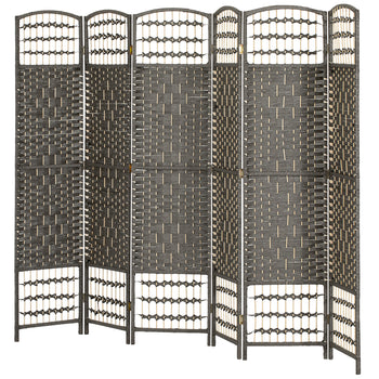 6 Panel Folding Room Divider Portable Privacy Screen Wave Fiber Room Partition for Home Office Dark Gray