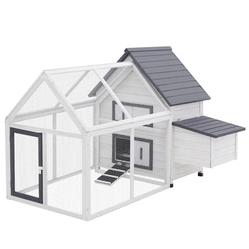 65" Chicken Coop Wooden Chicken House Rabbit Hutch Poultry Cage Hen Pen Backyard with Nesting Box, Ramp, Run