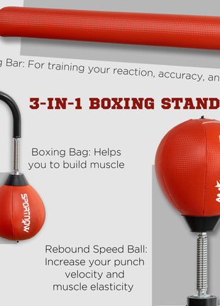 4.6'-6.7' Speed Bag Boxing Bag Stand, Reflex Bag Boxing Training Equipment, Speed Punching Bag, Red
