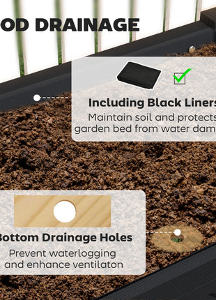 Raised Garden Bed, 47 x 22 x 31.5 in. Elevated Wood Planter Box with Storage Shelf, Drainage Holes, and Liner, Black