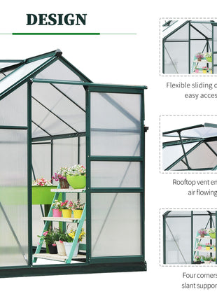 6x8 Greenhouse Polycarbonate Heavy Duty Patio Backyard, Dark Green
