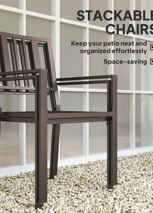 Patio Dining Chairs with Metal Slatted Design, Dark Brown