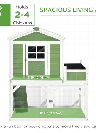 49" Small Chicken Coop Hen House with Garden Space, Chicken House Outdoor Run Cage with Weather Protection, 2-4 Birds, Green