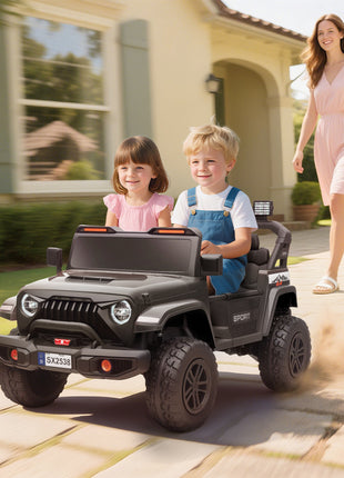 Ride on Truck Car with 2-Seater, 24V Electric Car with 4 Motors, Remote Control, Spring Suspension for 3-8 Years, Black