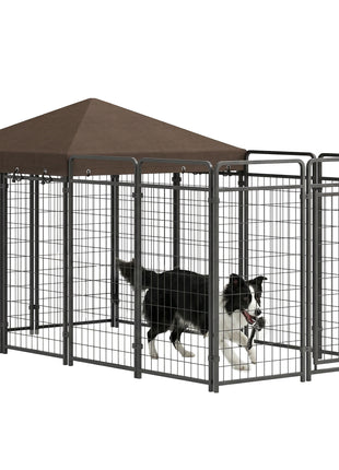 Dog Kennel Outdoor with Waterproof Canopy, Dog Run with Galvanized Chain Link, Secure Lock, for Backyard and Patio, Large and Medium Sized Breeds, Chickens, Ducks, 9.3' x 4.6' x 5.2'