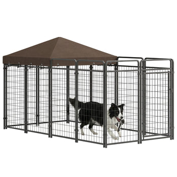 Dog Kennel Outdoor with Waterproof Canopy, Dog Run with Galvanized Chain Link, Secure Lock, for Backyard and Patio, Large and Medium Sized Breeds, Chickens, Ducks, 9.3' x 4.6' x 5.2'