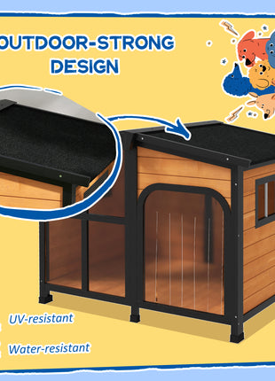 Cabin-Style Wooden Dog House for Large Dogs with Openable Roof & Giant Window, Yellow