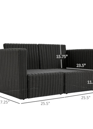 2 Piece Patio Wicker Corner Sofa Set, Outdoor PE Rattan Furniture, with Curved Armrests and Padded Cushions for Balcony, Garden, or Lawn, Beige