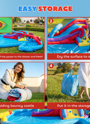 Inflatable Water Slide 6 in 1 with 480W Blower, Bounce House with Climbing Wall, Splashing Pool, Basketball Hoop