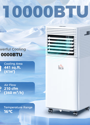10000 BTU Mobile Air Conditioner for Cooling and Dehumidifying, Remote Control, 24H Timer, LED Display, White