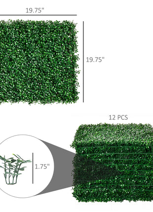 12 PCS Artificial Boxwood Panels Topiary Wall Greenery Backdrop, Privacy Hedge Screen 4 Layer Roll, Dark Green