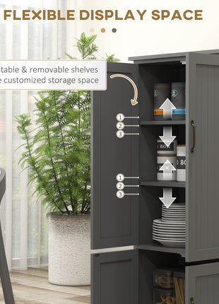 Accent Floor Storage Cabinet Kitchen Pantry with Adjustable Shelves and 2 Lower Doors, Gray
