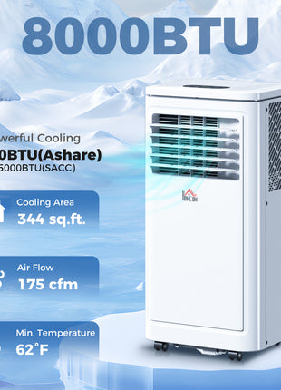 8,000 BTU Portable AC Unit for Apartment , Compact, Movable & Evaporative Cooler for Small Spaces, White