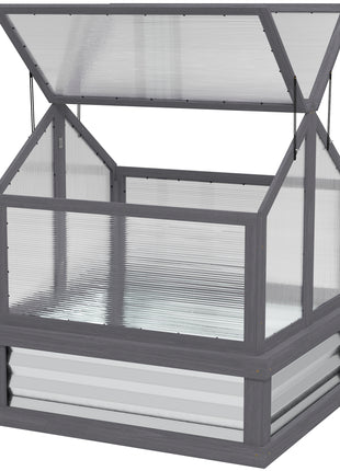 Raised Garden Flower Bed Kit with Greenhouse, Wooden Cold Frame Planter, 35.5" x 31.5" x 36", Gray