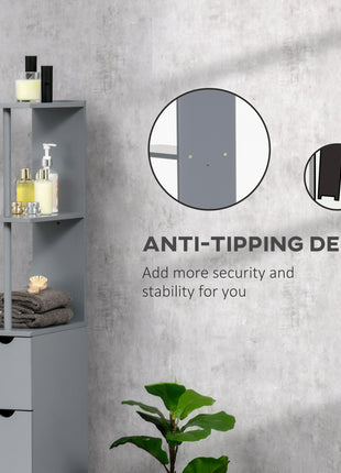 54" Tall Bathroom Storage Cabinet, Freestanding Linen Tower with 2-Tier Shelf and Drawers, Narrow Side Floor Organizer, Grey