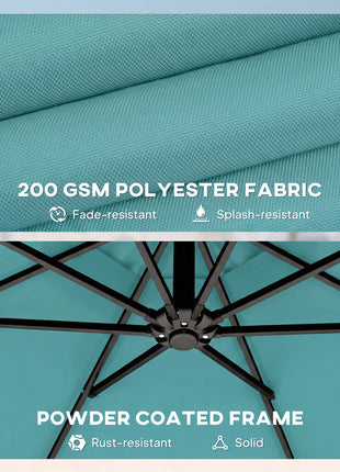 10 ft Offset Patio Umbrella with Cover, Hanging Cantilever Umbrella with 360° Rotation, Crank Handle, Tilt, Sky Blue