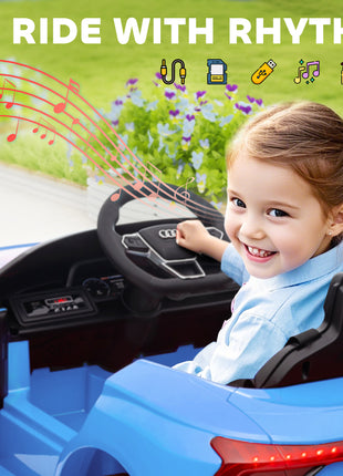 Electric Car for Kids, 12V Licensed Audi RS E-tron GT 3.1 MPH Kids Ride on Car, Ride-on Toy with Remote Control, 4 Suspension Wheels, Horn, Music, Lights, for Boys and Girls, Blue