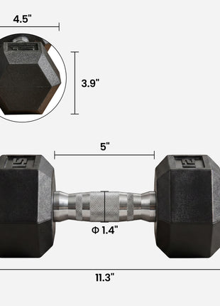 2 x 15lbs Hex Dumbbell Set of 2, Rubber Weights Exercise Fitness Dumbbell with Non-Slip Handles, Anti-roll, for Women or Men Home Gym Workout, Black