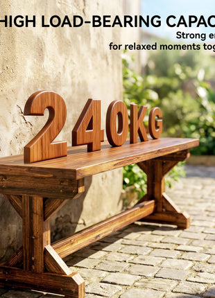 Rustic Outdoor Wooden Bench, Backless Garden Bench Patio Loveseat with X-Shape Base for Porch, Park, Carbonized