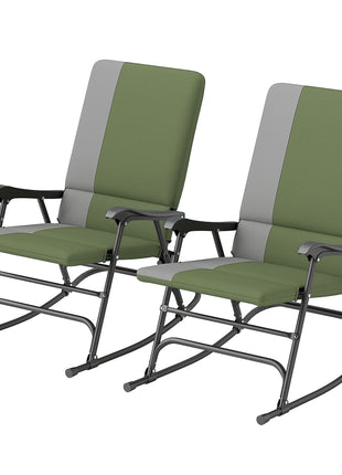 Outdoor Rocking Chairs Set of 2, Folding Rocking Chair Set, 400 lbs. Capacity, Wide Seat, Padded High Back, Dark Green
