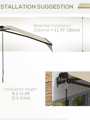 12' x 10' Retractable Awning, 280gsm UV Resistant Sunshade Shelter for Deck, Balcony, Yard, Beige and White