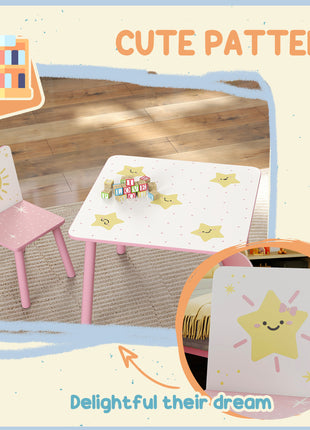 3-Piece Kids Toddler Table and Chair Set Furniture for Boys and Girls Aged 3-8, Bedroom, Nursery, Playroom, Pink