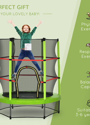 Φ5FT Kids Trampoline with Enclosure Net for Age 3 to 6 Years Green