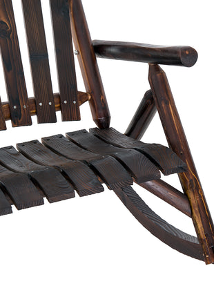 Wooden Porch Rocking Chair, Wood Double Adirondack, Rocker for Indoor or Outdoor with High Rise Slatted Back, Carbonized