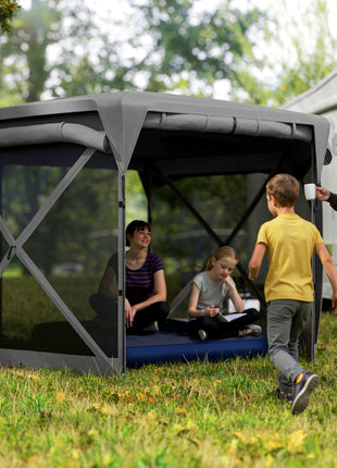 11 x 11ft Pop Up Gazebo Screen Tent with Removable Roof Cover, Roll-up Wind Panels for Camping, Backyard, Dark Gray